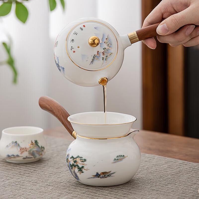 Gold-Inlaid Jade Mountain Zisha Tea Set