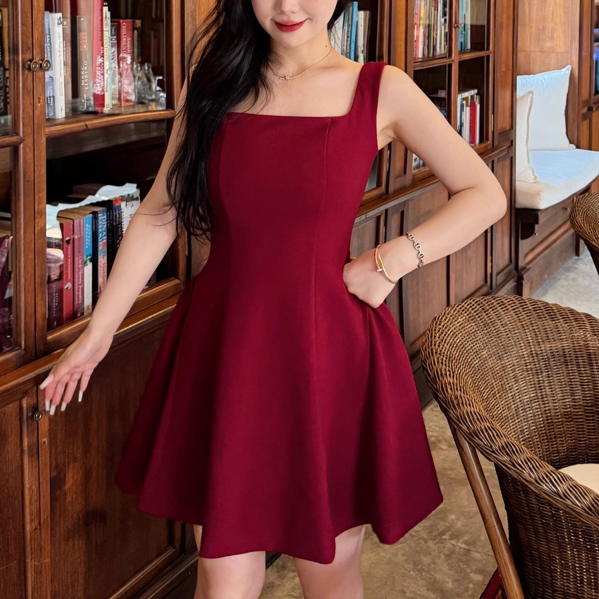 Dress skirt temperament small white thin small red dress ballet style waist thin dark red dress dress S бордовый