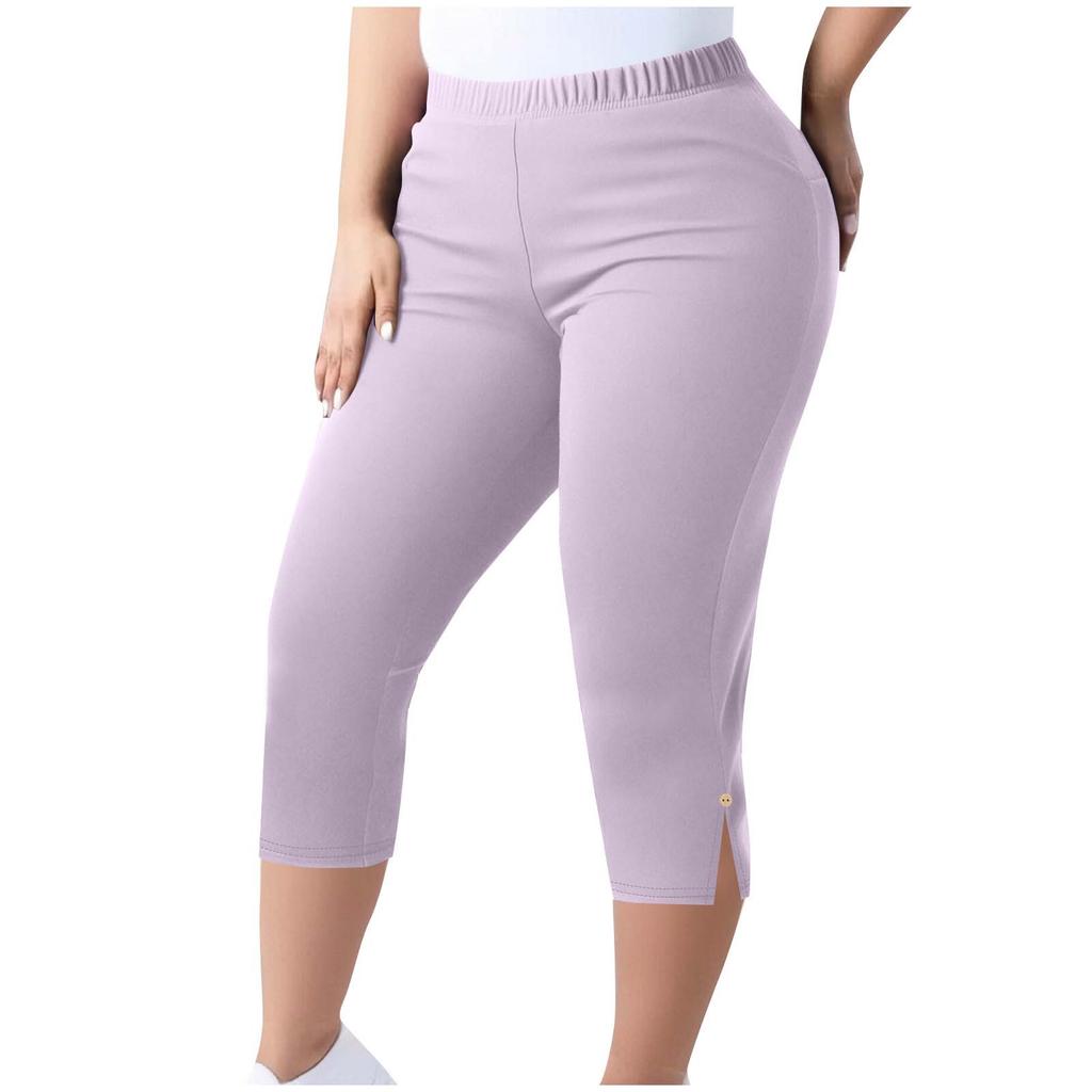 Women's Plus Size Casual Sports Yoga Leggings Elastic Waistband Capri Pants Stretchable Fitness Bottoms for Workout and Leisure