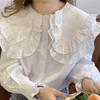 Vintage doll-collar shirt, ruffled shirt, women's new spring and autumn loose long-sleeve shirt, versatile top