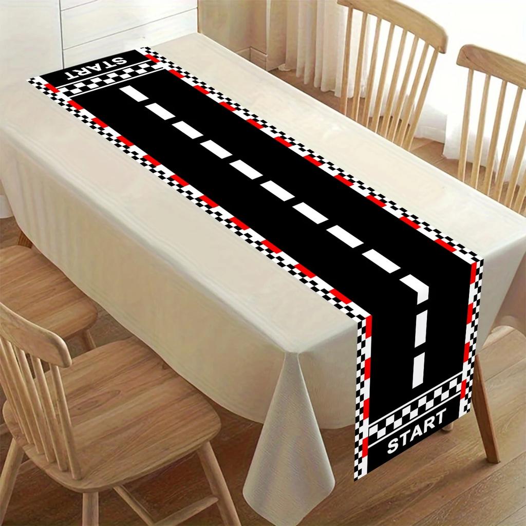 1 Stück Rennwagen Geburtstag Tischläufer Karierter Tischdecke Rennstrecke Tischabdeckungen Junge Rennwagen Motto Party Dekoration