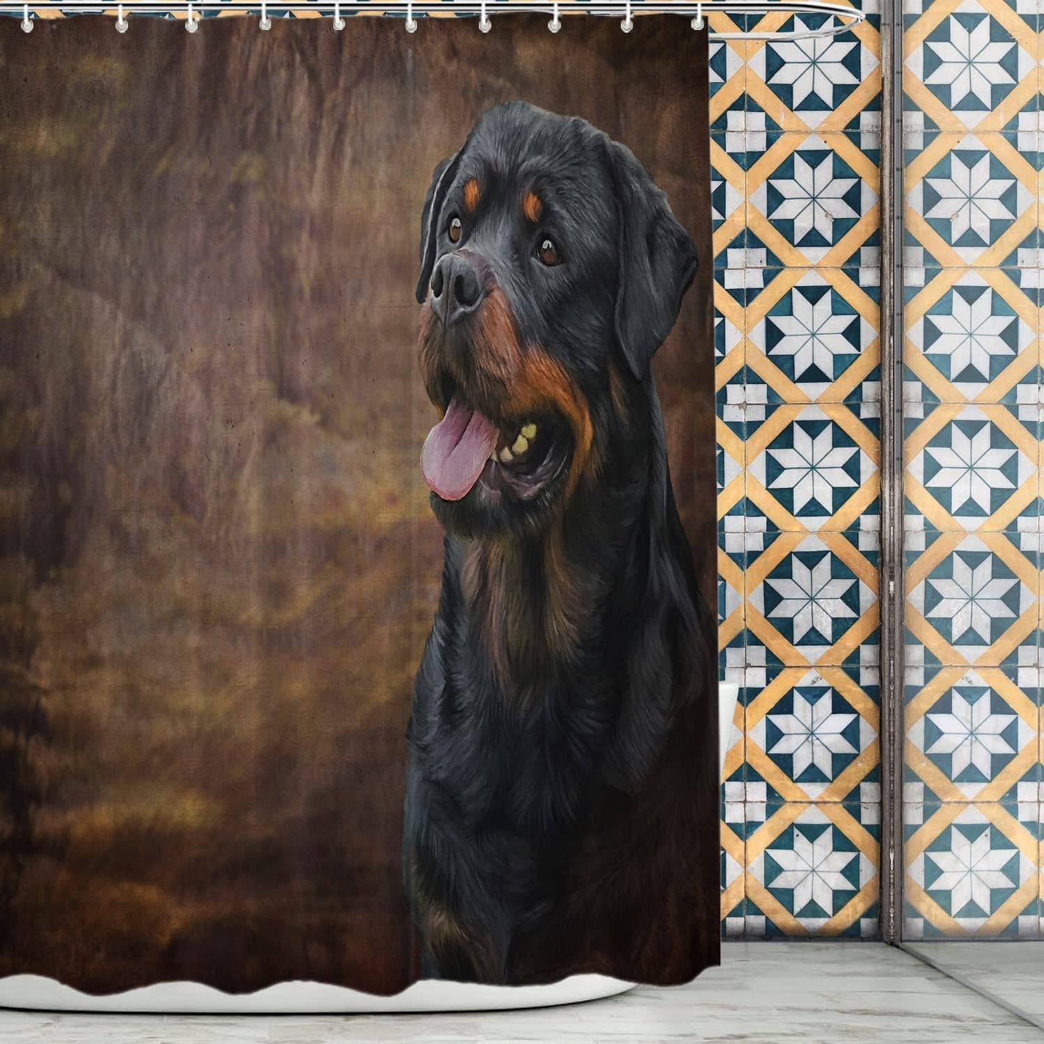 

Rottweiler Dog Shower Curtain Realistic Pet Portrait Brown Black Fur Design Animal Lover Theme Bath Decor Waterproof Fabric W60H190(CM)-1 Pcs