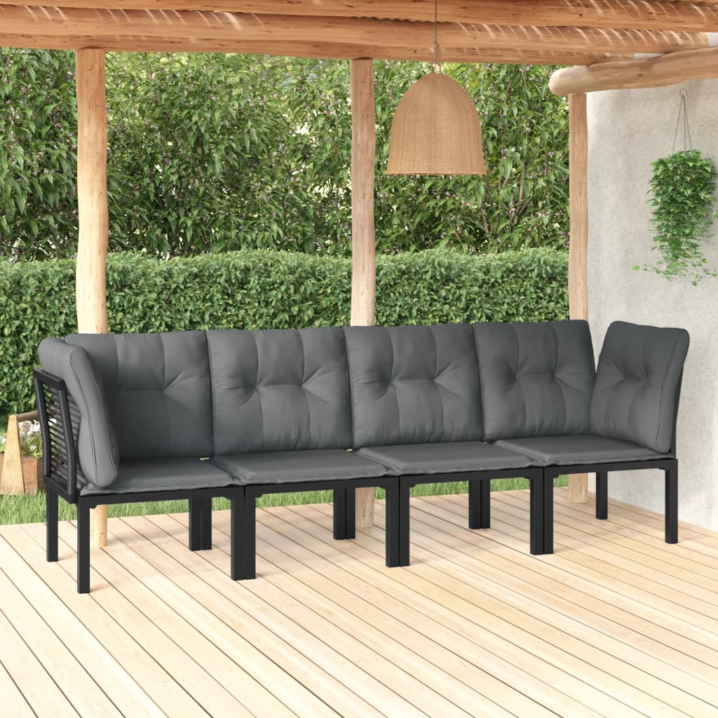 4 Piece Garden Lounge Set In Black and Grey Poly Rattan