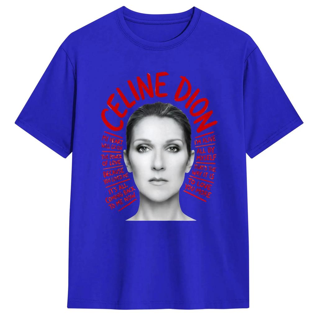 2026 Y2K Celine Dion Classic Song Pattern T-shirt for Men and Women Pure Cotton Casual T-shirt for Music Fans Street Wear Top