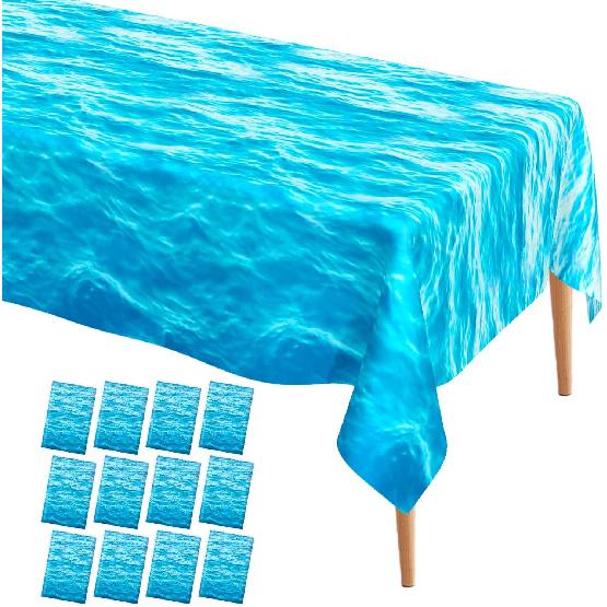 Ocean Waves Tablecloth, 2 Pieces Plastic Ocean Table Cloth Disposable Water Print Table Cover Blue Sea Rectangle Tablecloths for Beach Pool Birthday
