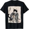 Samurai Cat Vintage Ukiyo-e Warrior Art Graphic Cat T-Shirt for Men Women Kids