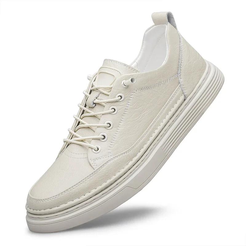 

Мода Британский Стиль Мода Мужские Повседневные Кожаные Кроссовки для Хайкинга Легкие Повседневные Противоскользящие Плоские Кроссовки Мужские Уличные Ботинки 46 бежевый