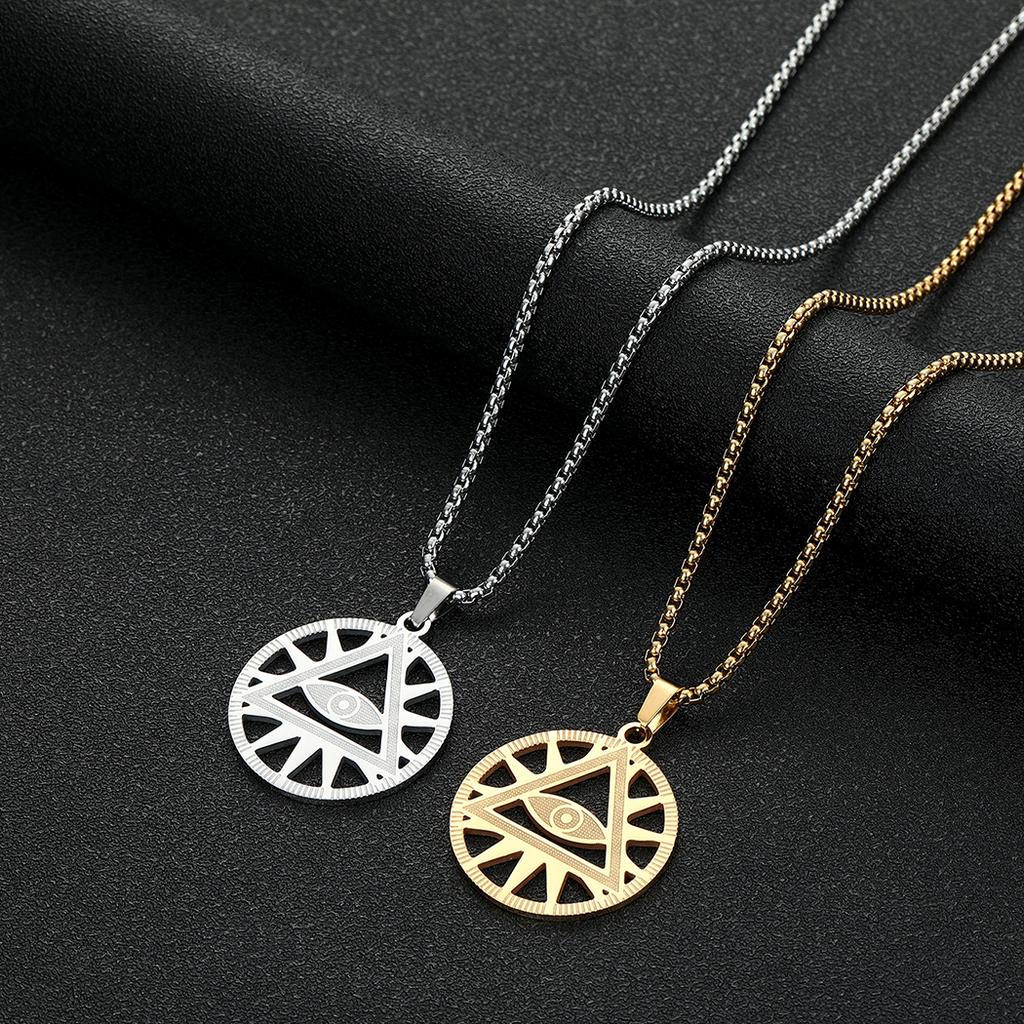 Kinitial Punk All Seeing Eye Necklace Illuminati Pyramid Pendant Hip Hop Jewelry Gift for Women Party Chain