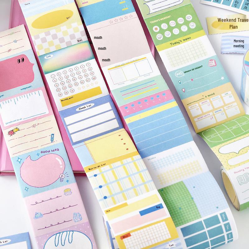 Tearable Sticky Notes Roll - Life Recorder Series: Simple Artistic Pattern Reminder Stickers for Students