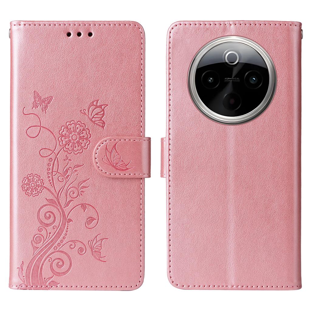 For vivo Y300 Pro 5G Leather Case Butterfly Floral Imprint Wallet Stand Cover