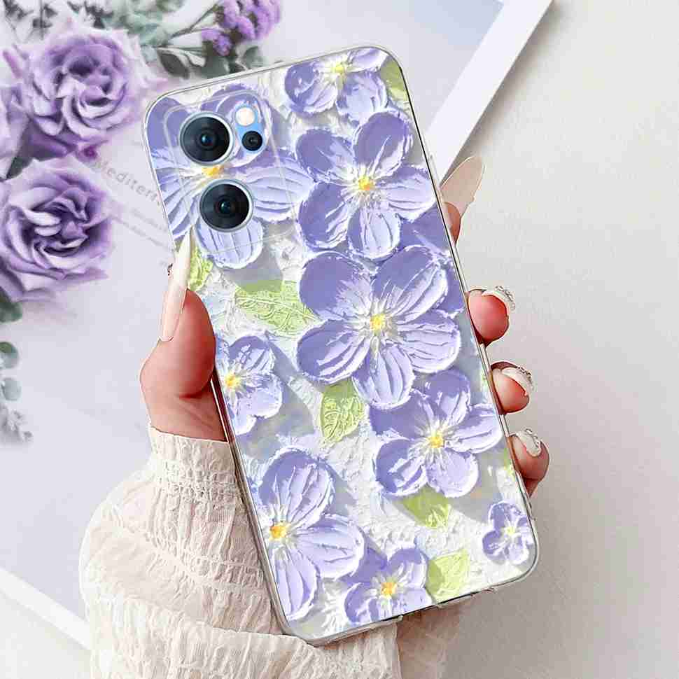 For Oppo Reno7 5G Casing Cute Cat Flower Painted Cover Soft Fundas Phone Case For Oppo Find X5 FindX5 Lite Reno 7 5G Back Cover