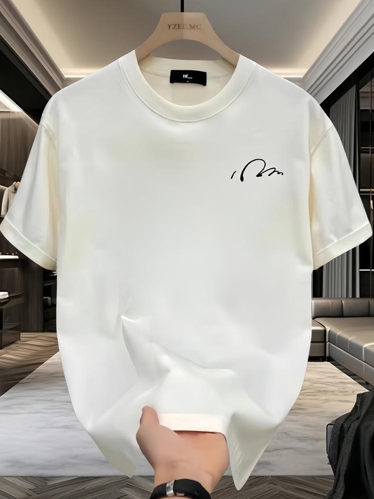 

Heavy short-sleeved t-shirt men s versatile loose summer round neck pure cotton simple line trendy ins top S