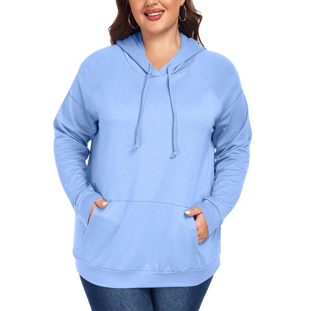 Women's  Casual Large Sized Long Sleeved Hooded Solid Color Sweatshirt