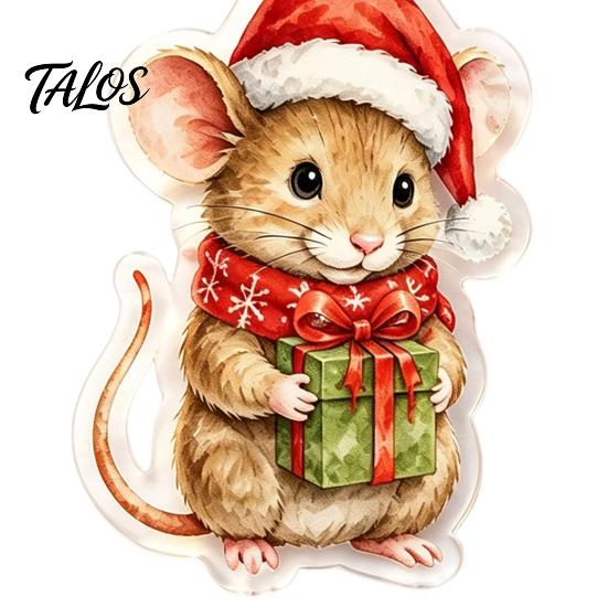 Holiday Party Accessories 1 Pair Cute Christmas Mouse Acrylic Earrings, 2D Flat Cartoon Animal Dangle Earrings Drop for Women, Glitter Star
