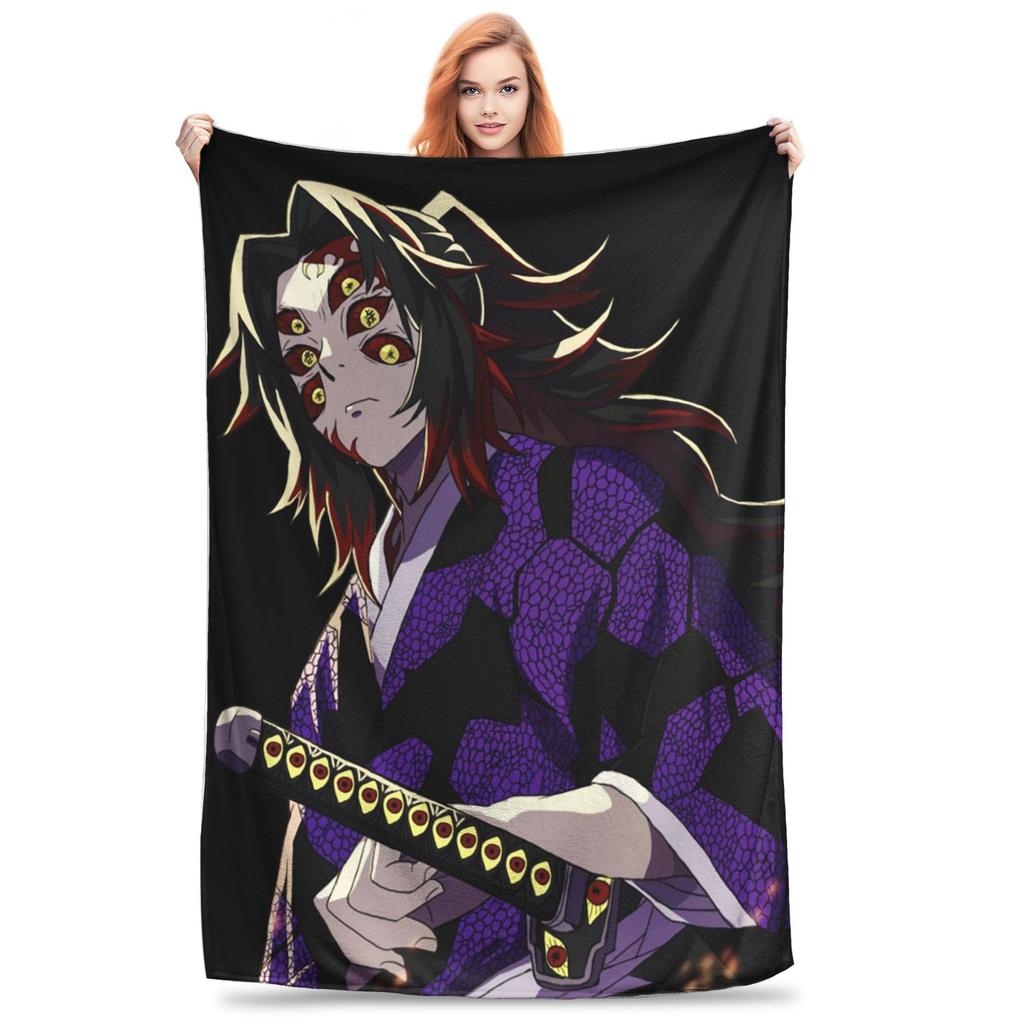 Flannel Throw Blanket Demon Slayer Upper Rank One Kokushibo Anime Warm Plush Blankets Soft Bedspread for Livingroom Home Sofa
