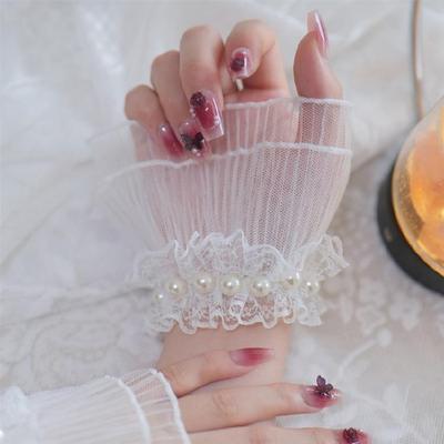 Decorative Hand Sleeves Ruffle Lace Cuff Covers Arm Sleeves With Lace Pearls Design For Photography Anime Theme Event