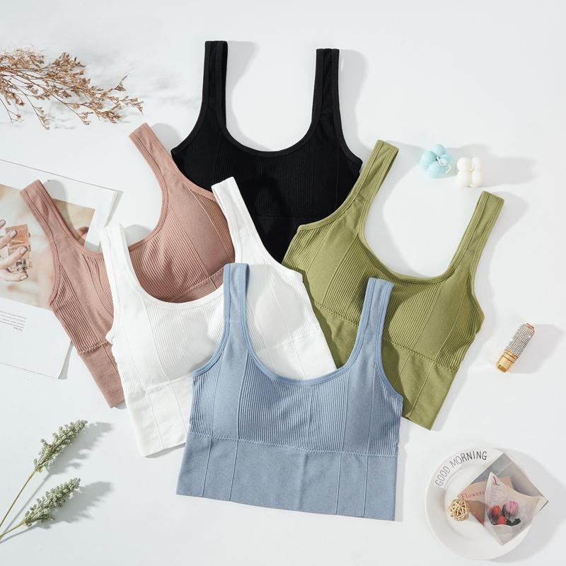 Women Crop Top Fitness Tank Top Padded Sports Bra Casual Streetwear Camisole Female Underwear Removable Pads Seamless Bra