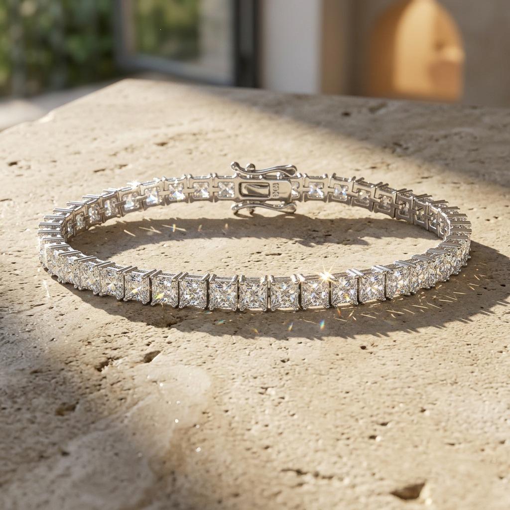Dazzling 4mm Princess Cut Moissanite & S925 Sterling Silver Hip Hop Bracelet