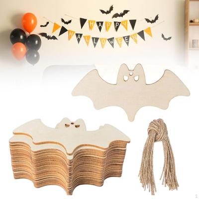 40x Drewniane Wycinanki na Halloween Nietoperz Drewniane Rekwizyty Etykiety na Prezenty Niepomalowane