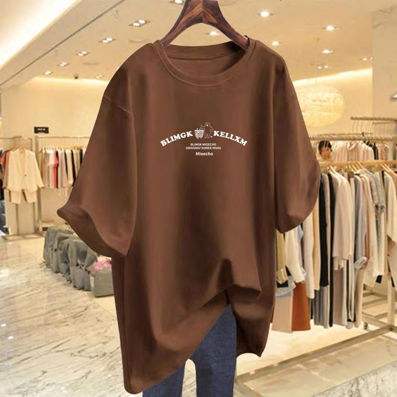 

2025 pure cotton spring and summer new letter printing round neck loose and thin white short-sleeved t-shirt women s half-sleeved top XXXL