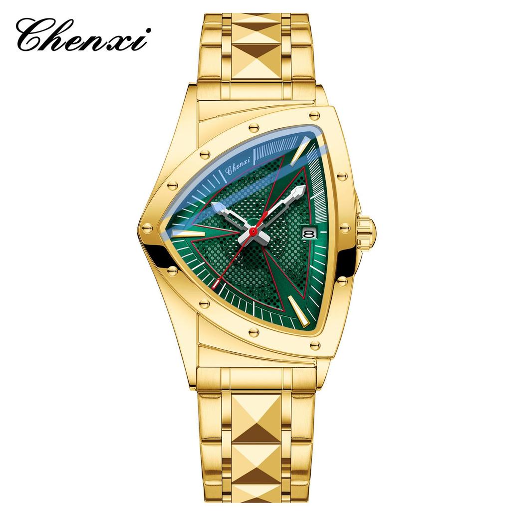 Fashion Chenxi Business Man Watch Unique Triangular Dial Luxury Luminous Quartz Waterproof Men's Full Stainless Steel Watch