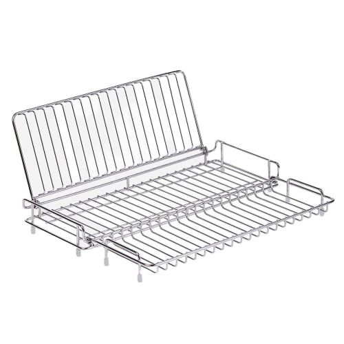 RAZOJESS Sinkside Dish Drainer, Foldable and Adjustable Sliding Dish Drainer, Storage Dish Drainer, Tatami-Style Dish Drainer, Stainless Steel, with C