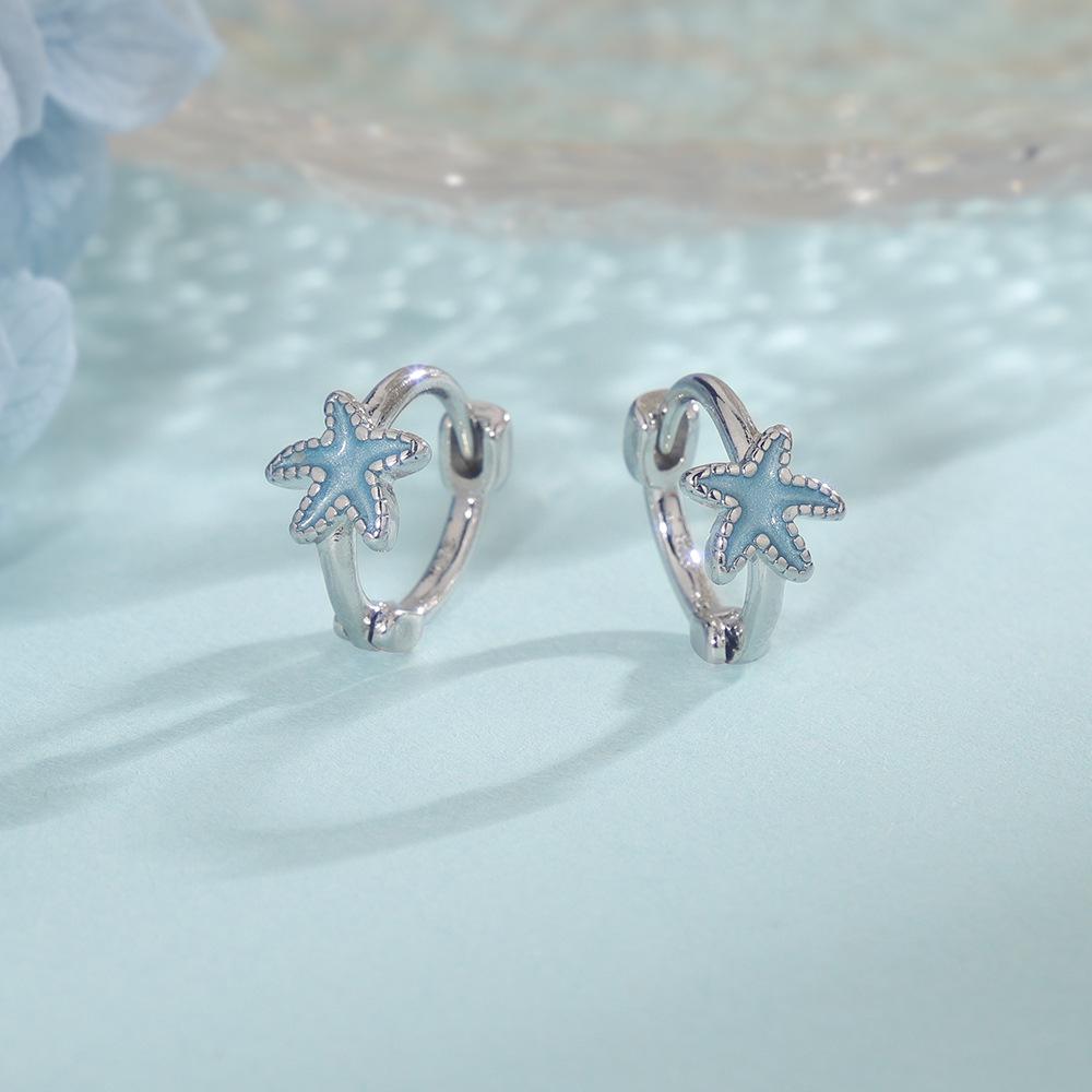 Blue Starfish Whitening Epoxy Ear Cuff – Pentagram Beach Vacation Style, Small and Exquisite Earrings.