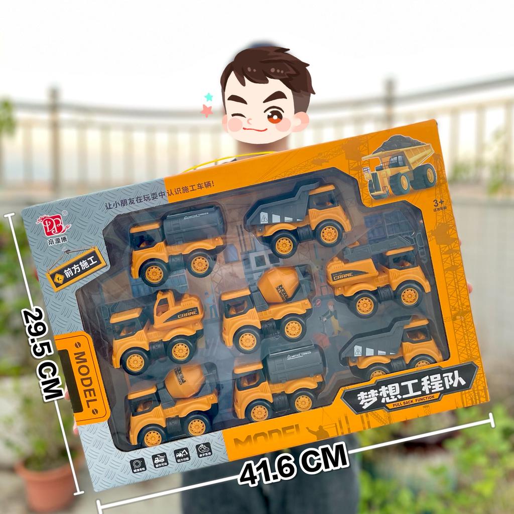 Construction Truck Fire Truck Inertia Pull Back Truck Set Gift Box Excavator Bulldozer Model Boy Toy