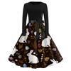 Damen Casual Mode Rundhals Karneval Bedrucktes Vintage Kleid