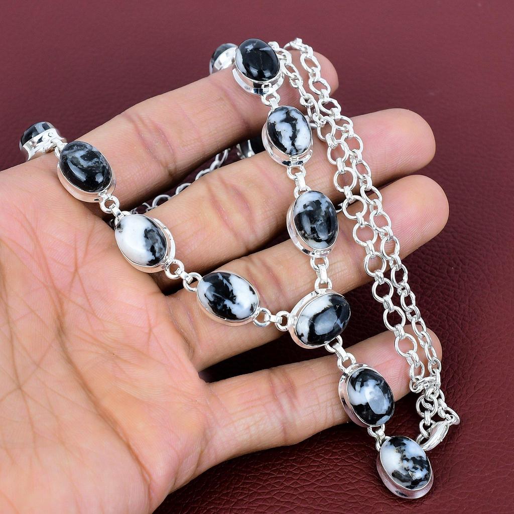 White Buffalo Turquoise Necklace Natural Gemstone Jewelry 925 Sterling Silver Necklace Adjustable Chain Necklace Handmade Necklace for Gifts