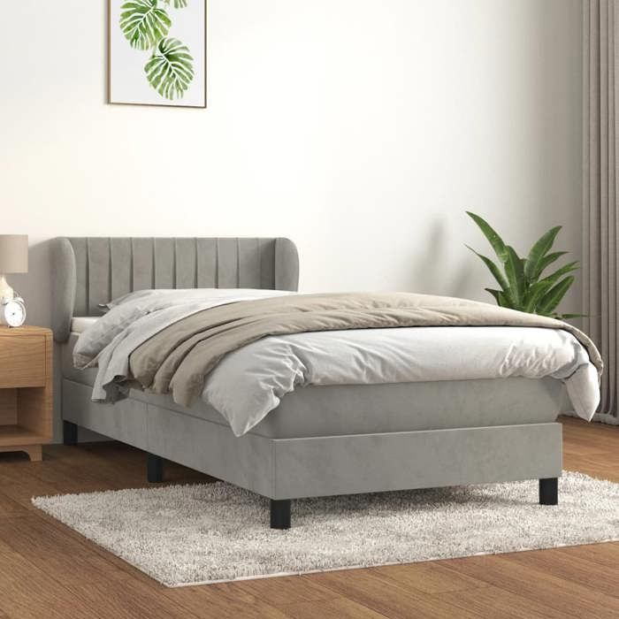 3127577 vidaXL Lit à sommier tapissier et matelas Gris clair 80x200 cm Velours