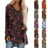 Damen Langarm V-Ausschnitt Halloween Print Tunika Top Lässiges T-Shirt