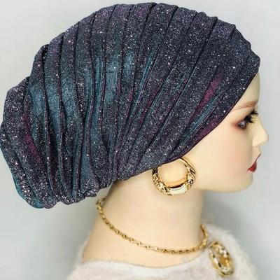 Muslimische Frauen glitzernde Plissee-Turban-Mütze