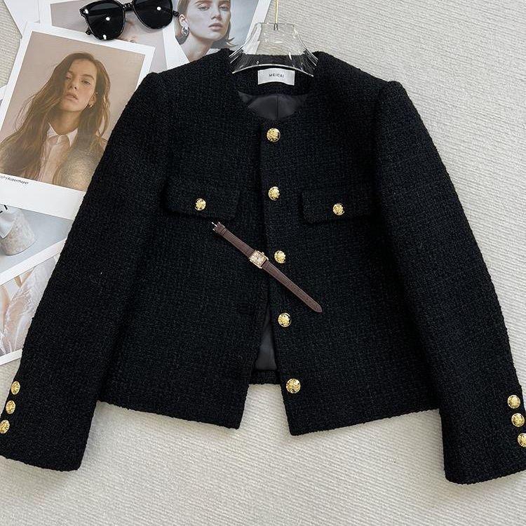 High-End Coco Style Round Neck Tweed Jacket for Women