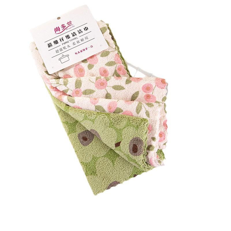 

Утолщенная чистящая салфетка из кораллового флиса для кухни, водопоглощающая, мягкая и нелиняющая, печатная салфетка для мытья посуды Printed style -4 pcs