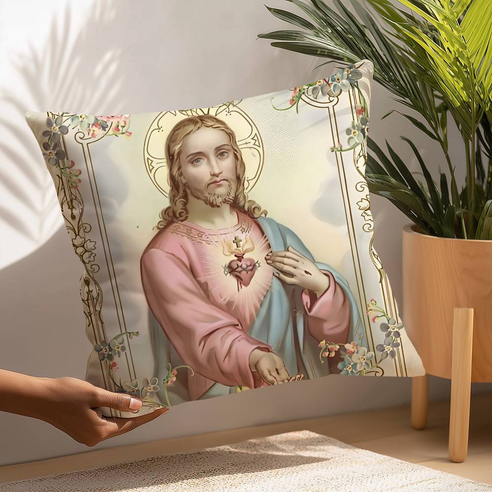 Christian Virgin Mary Cross Pillow Case Plush Fabric Soft Pillowcase Double Sided Print Cushion Cover Household Gifts