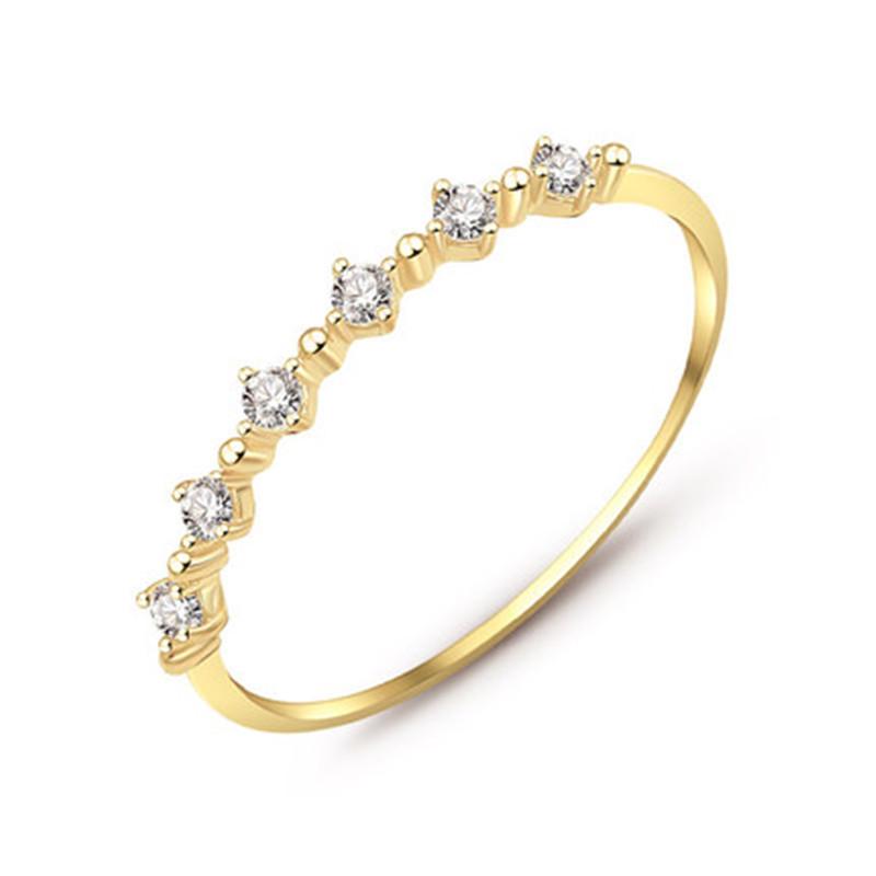 Japanese Style S925 Sterling Silver 14K Gold Plated Cubic Zirconia Ring - Elegant, Versatile, and Slim Design