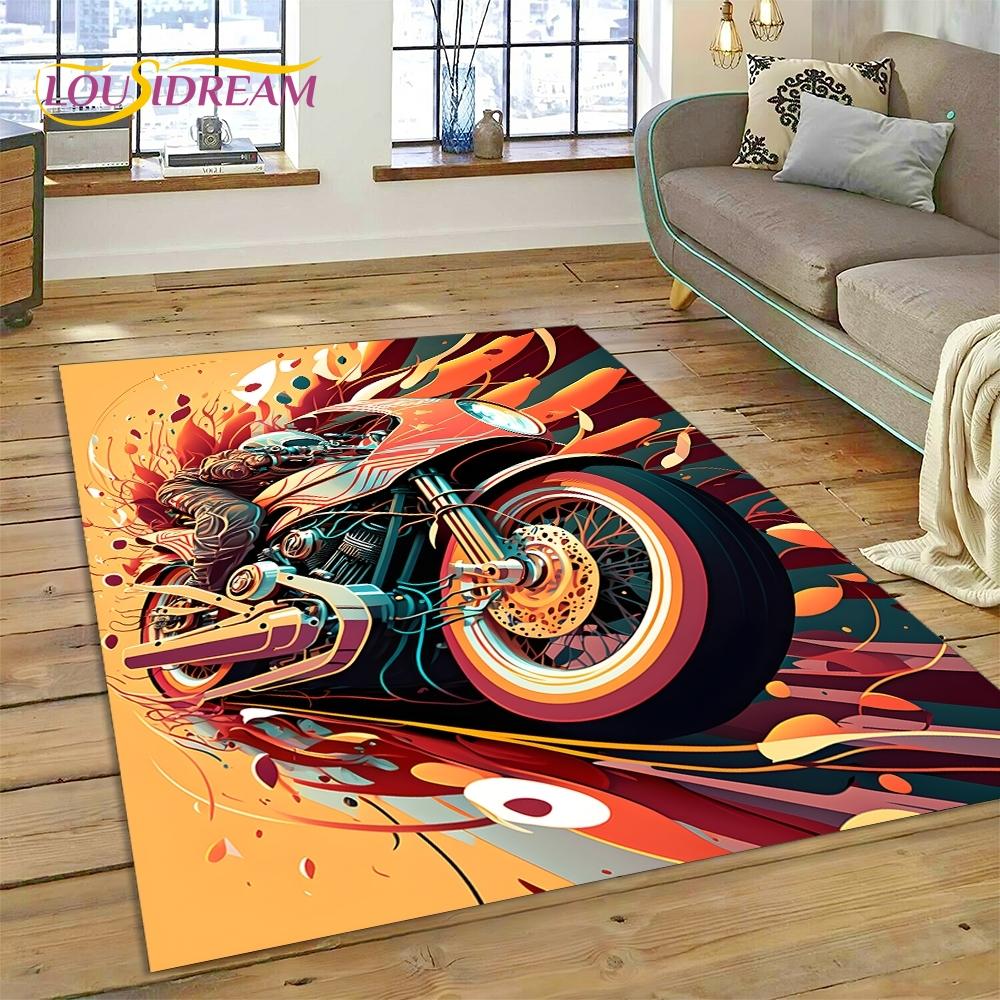 Motocross Modern retro Motorcycle Rug Carpet for Living Room Bedroom Home Decor,Floor Mat Non-slip Decoration for Sofa Doormat