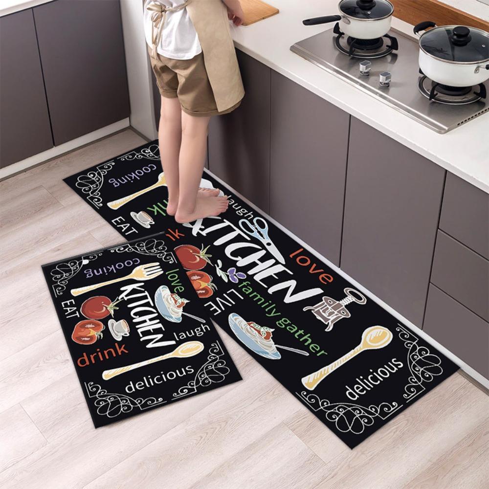 Tableware Pattern Kitchen Runner Rug Non-slip Doormat Kitchen Carpet Floor Mat  Entrance