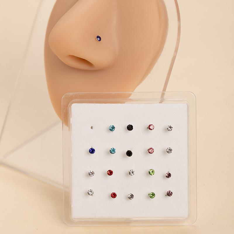 

20 Packs Of Simple Colored Diamond Stone Nose Nails, Female Nose Puncture Jewelry, Simple Cartilage Nail Nose Rings