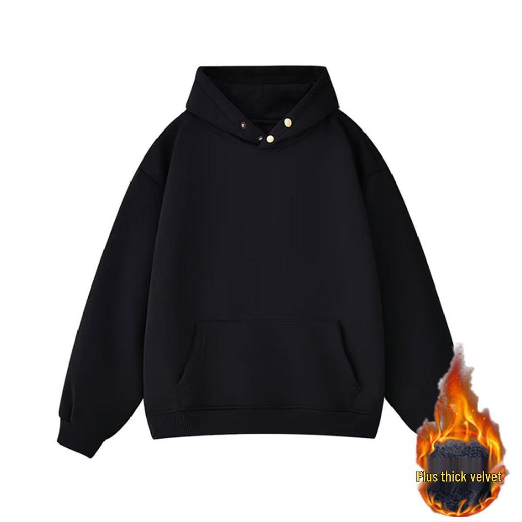 Luxury American Retro Heavyweight Cotton Hooded Sweatshirt for Men - Autumn/Winter Thickened Street Style Loose Fit