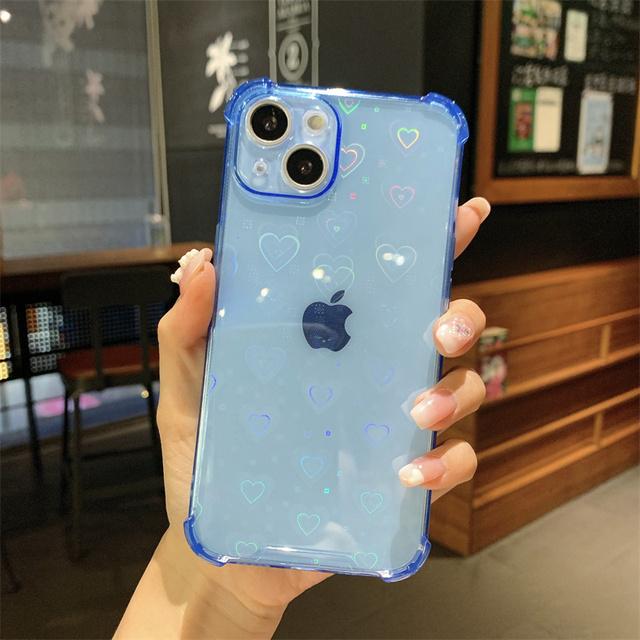 Luxury Reflective Holographic Love Heart Case For Iphone 13 12 11 Pro Max Mini Xs X Xr 7 8 Plus Se 2020 Soft Clear Buffer Cover