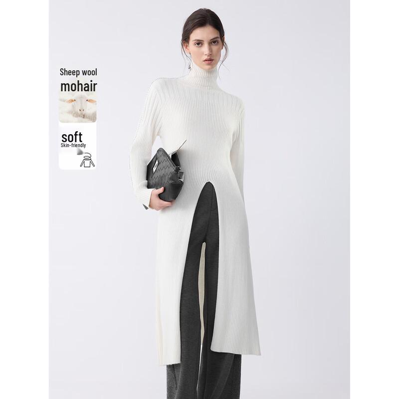 ELLE Women s Lambswool Turtleneck Long Knit Sweater L