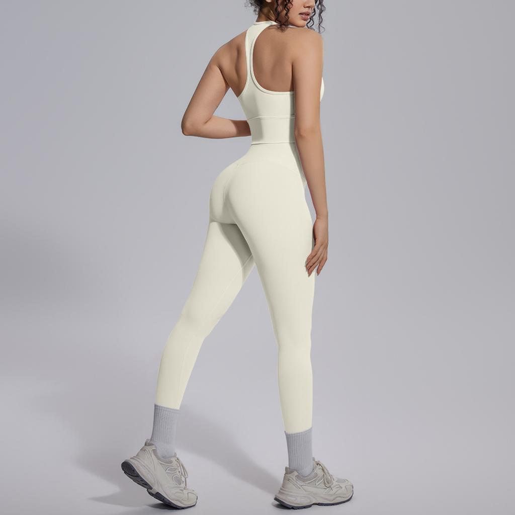 New Solid Color Double-sided Brocade Tight Back Yoga Suit Set, Sports Running Fitness Yoga Suit Two-piece Set