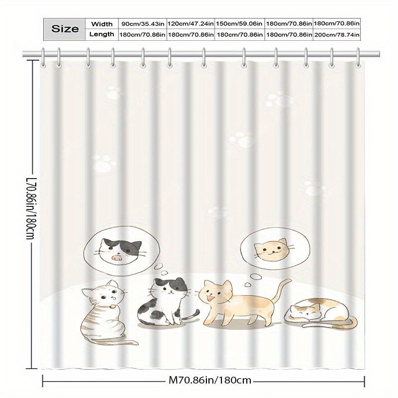 Cozy Cartoon Kitten Shower Curtain - Waterproof Polyester, Playful Cat Illustrations, All-Season Bathroom Decor