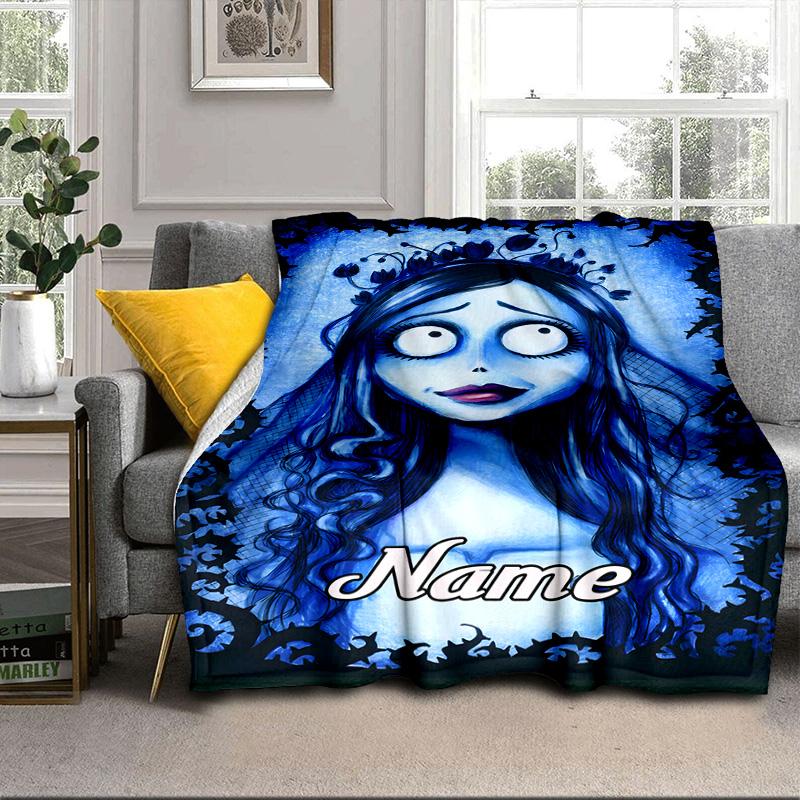 Benutzerdefinierter Name Corpse Bride Kunstdecke Bett Sofa Decke Flanelldecke für Camping, Wandern, Picknick Zubehör, Geschenk für Familie und Freunde
