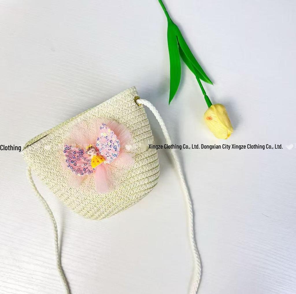 Adorável Bolsa de Palha 2025: Bolsa Transversal de Verão Infantil para Férias à Beira-Mar