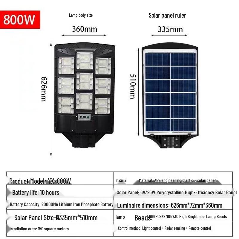 UOSU 800W Integrated Solar Street & Garden Light with Motion Sensor
