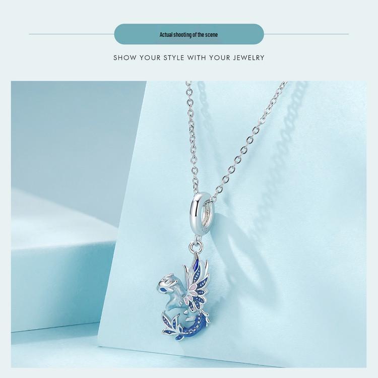S925 Silver Dragon Pendant Beads: Original Blue Ziyun DIY Bracelet Accessory