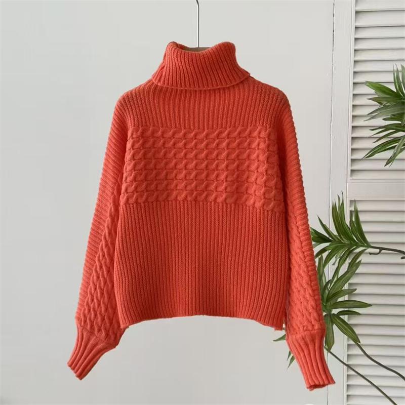 2025 autumn winter casual loose knitted sweaters harajuku Solid color turtleneck sweater tops for women Thick bottoming pullover
